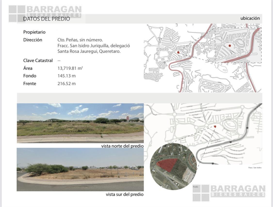 Venta Terreno Habitacional 13,719 m2 San Isidro Juriquilla circuito peñas 1ra sección